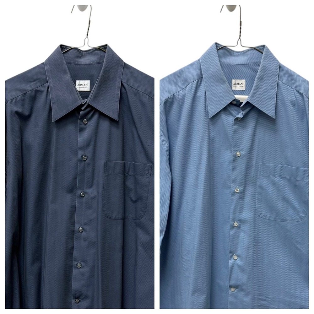 Armani Collezioni Mens Vintage Chevron Herringbone Cotton Shirt Bundle 2 Blue L